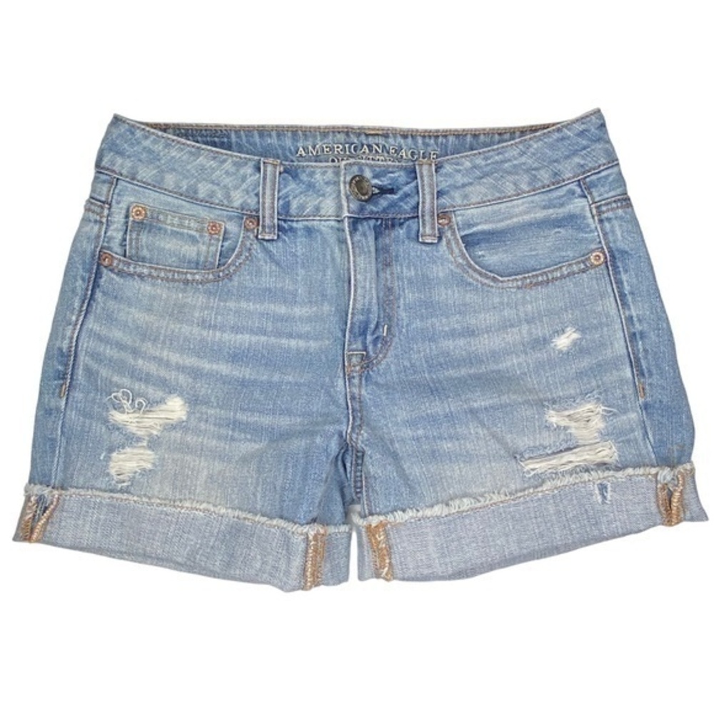 American Eagle Outfitters Jean Shorts Boy Midi Distressed Denim‎ Blue Size 0